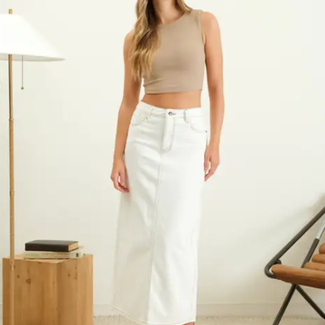 Back Slit Denim Midi Skirt