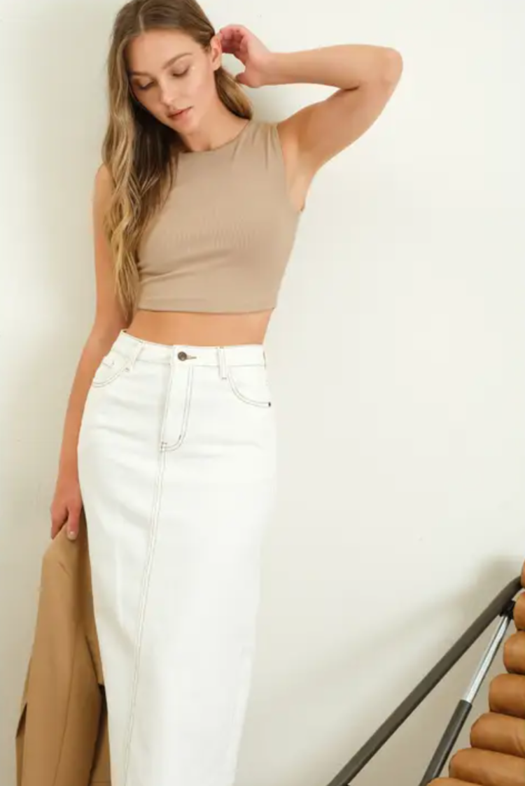 Back Slit Denim Midi Skirt