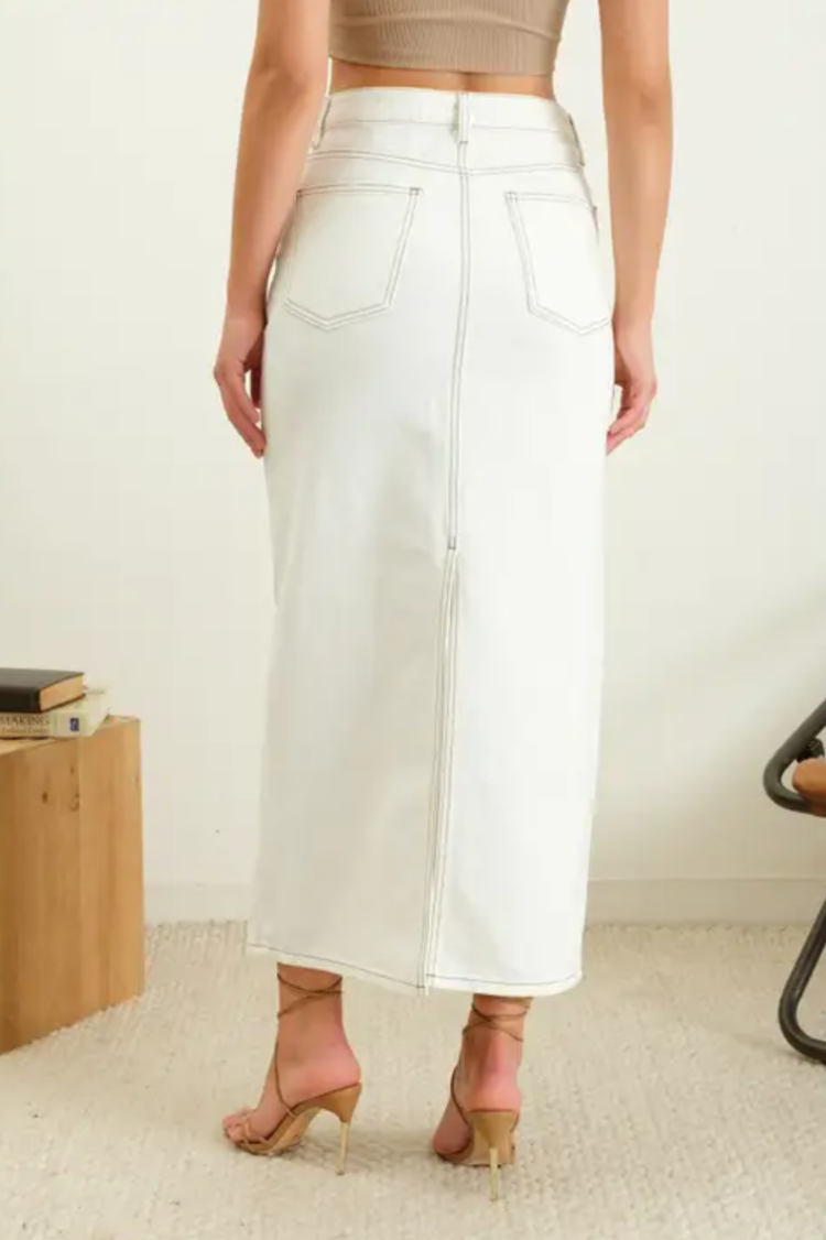 Back Slit Denim Midi Skirt