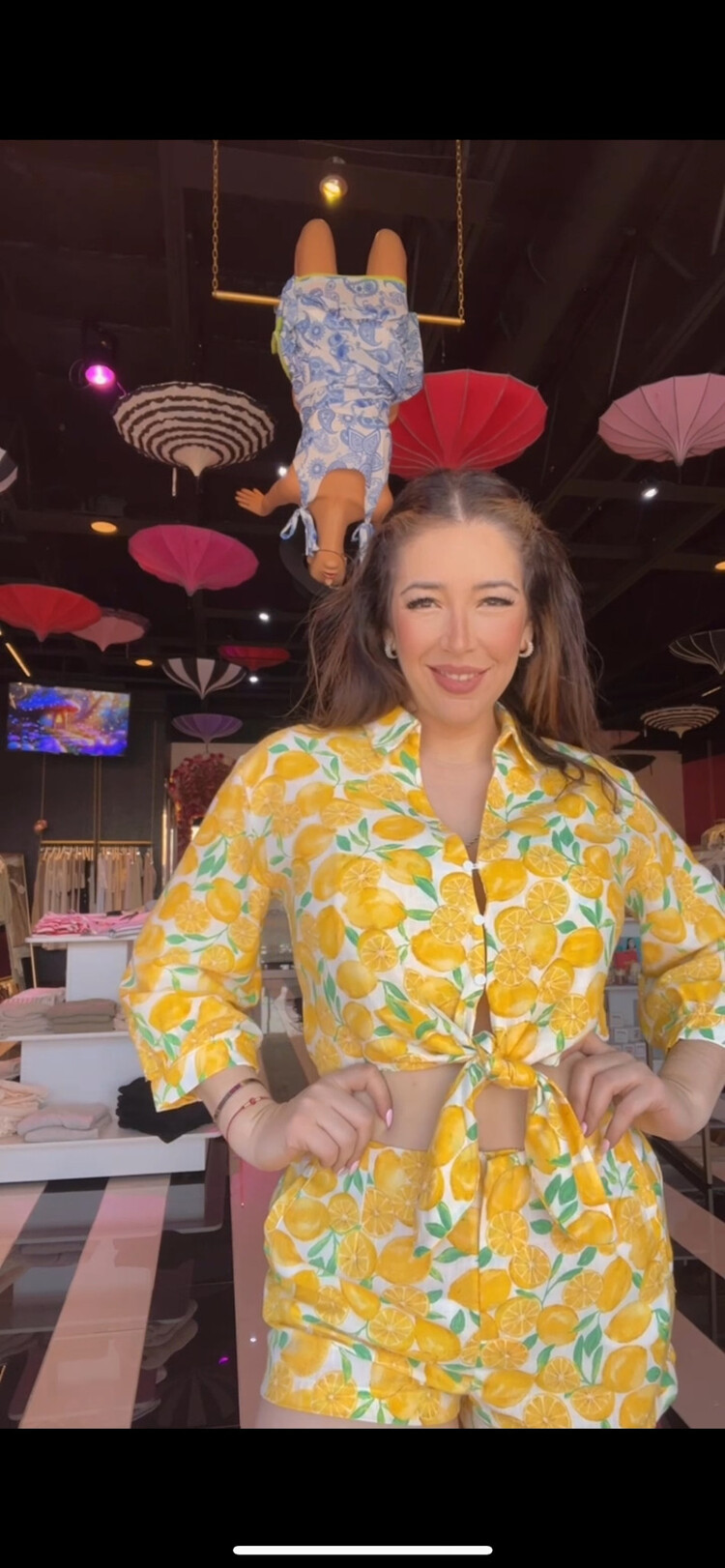 High Waist Shorts w/Fruit Design