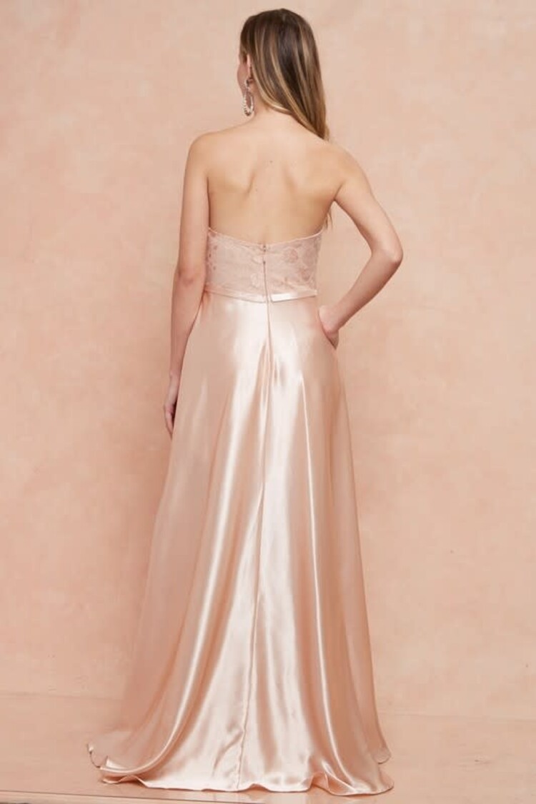 Maniju Strapless Lace Top Slit Maxi Dress