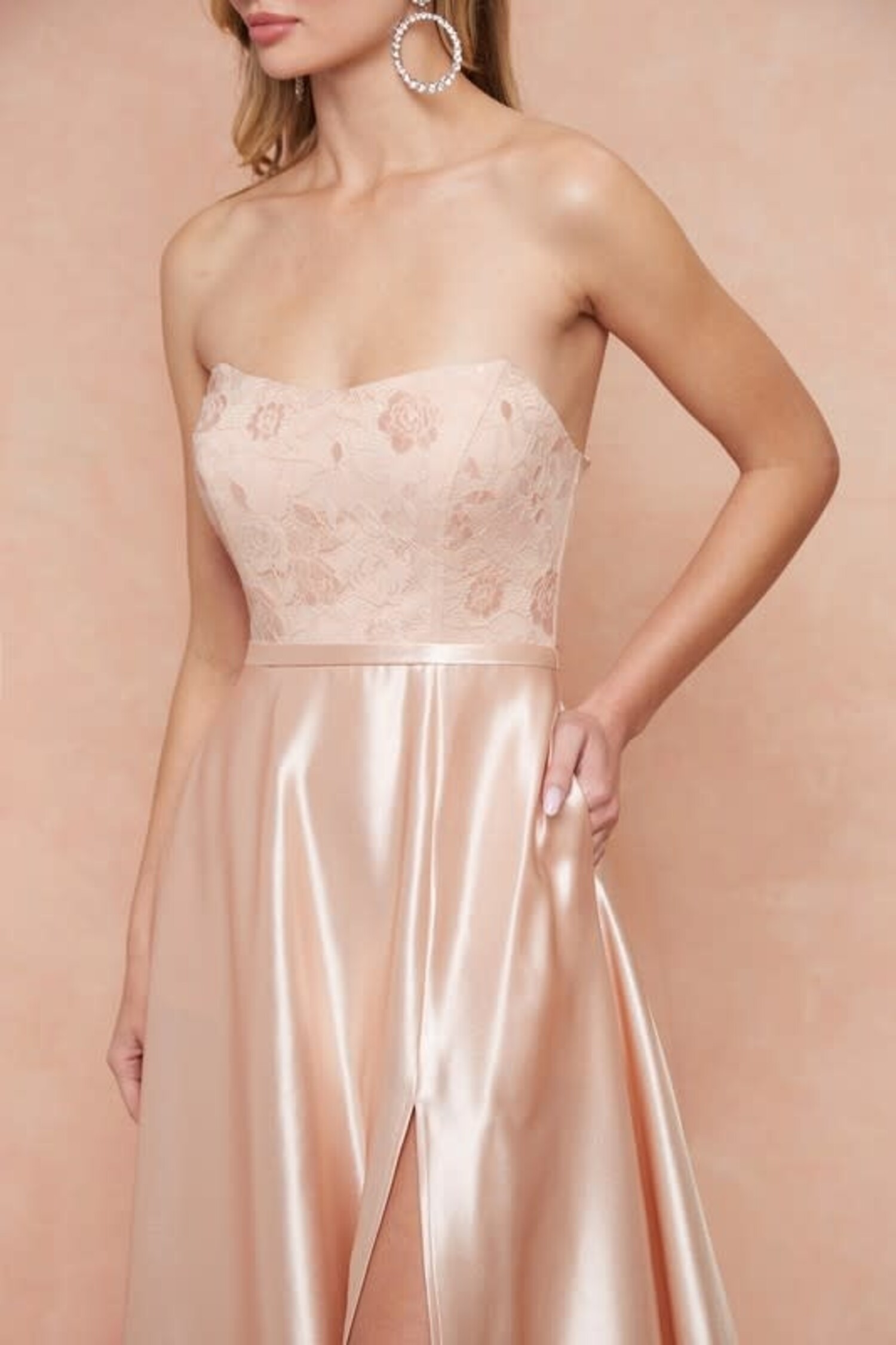 Strapless Lace Top Slit Maxi Dress - JaDa Loft Boutique