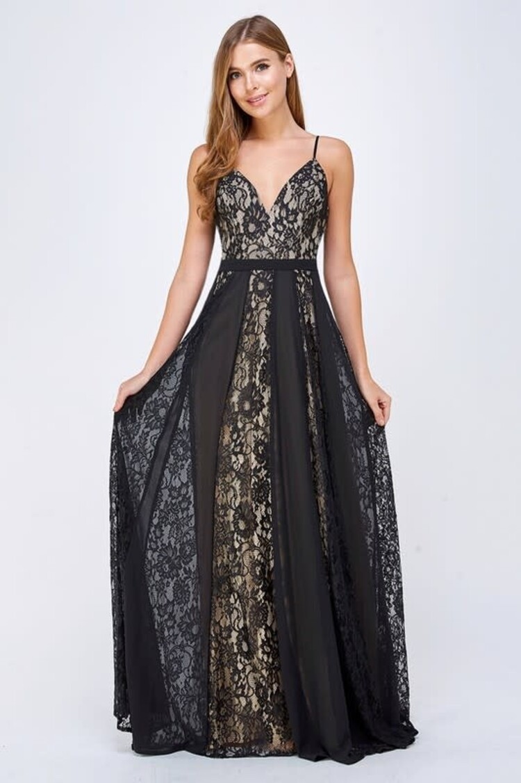 Maniju Chiffon and Lace Maxi Gown
