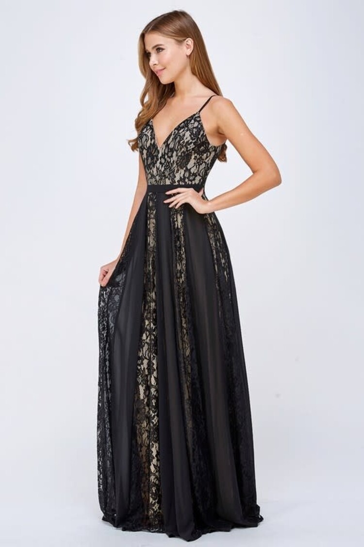 Maniju Chiffon and Lace Maxi Gown