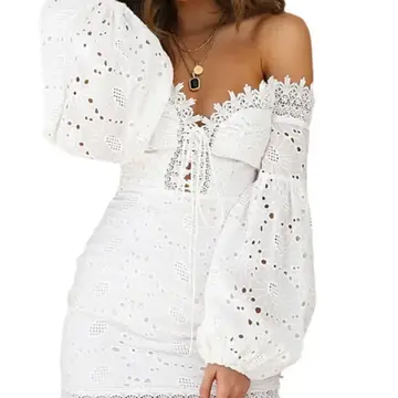 Off Shoulder Lace Up Mini Dress
