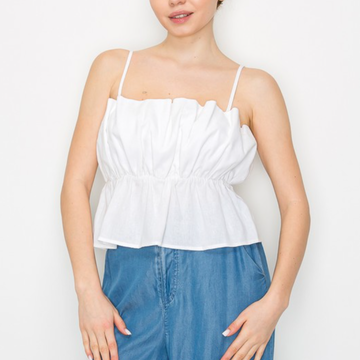 Ruffled Linen Cami Crop Top