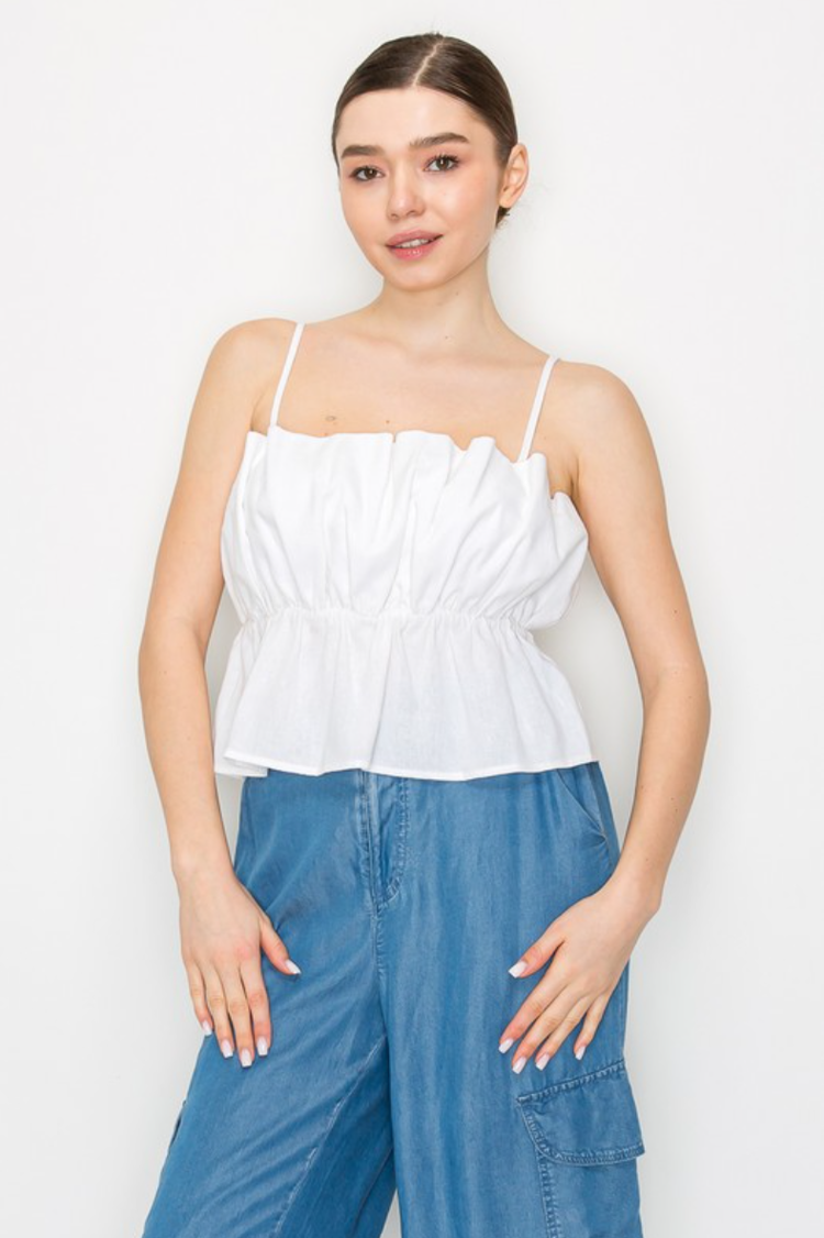 Ruffled Linen Cami Crop Top