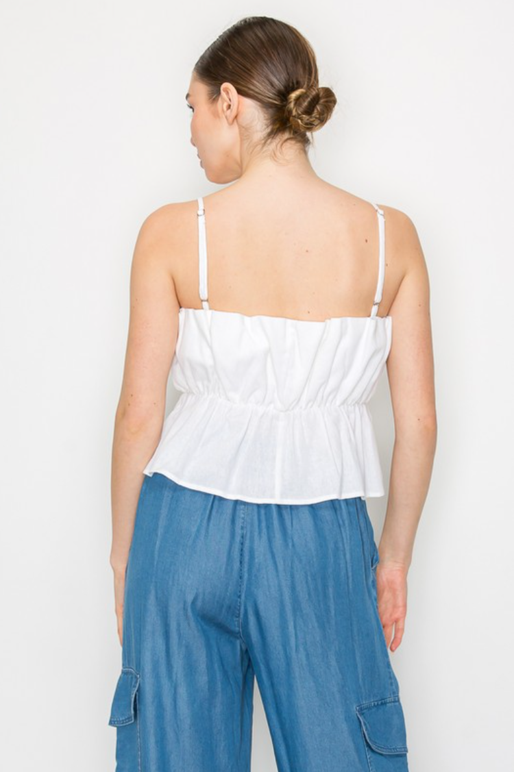 Ruffled Linen Cami Crop Top
