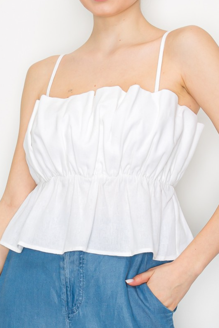 Ruffled Linen Cami Crop Top
