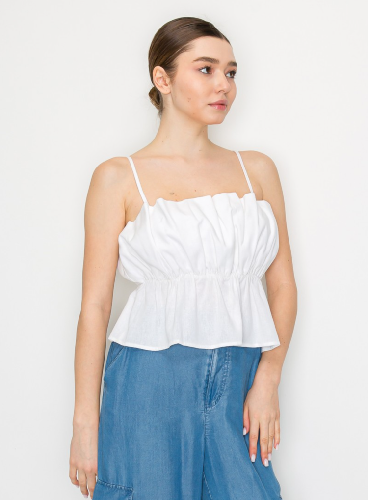 Ruffled Linen Cami Crop Top