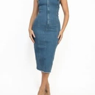 Strapless Denim Midi Dress
