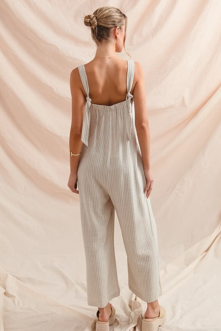 Linen Blend Button Front Jumpsuit