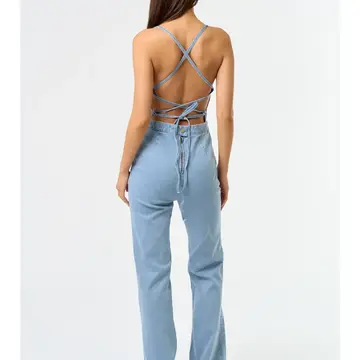 Denim Strappy Back Detail Jumpsuit