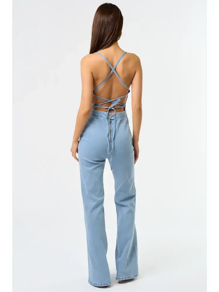 Denim Strappy Back Detail Jumpsuit