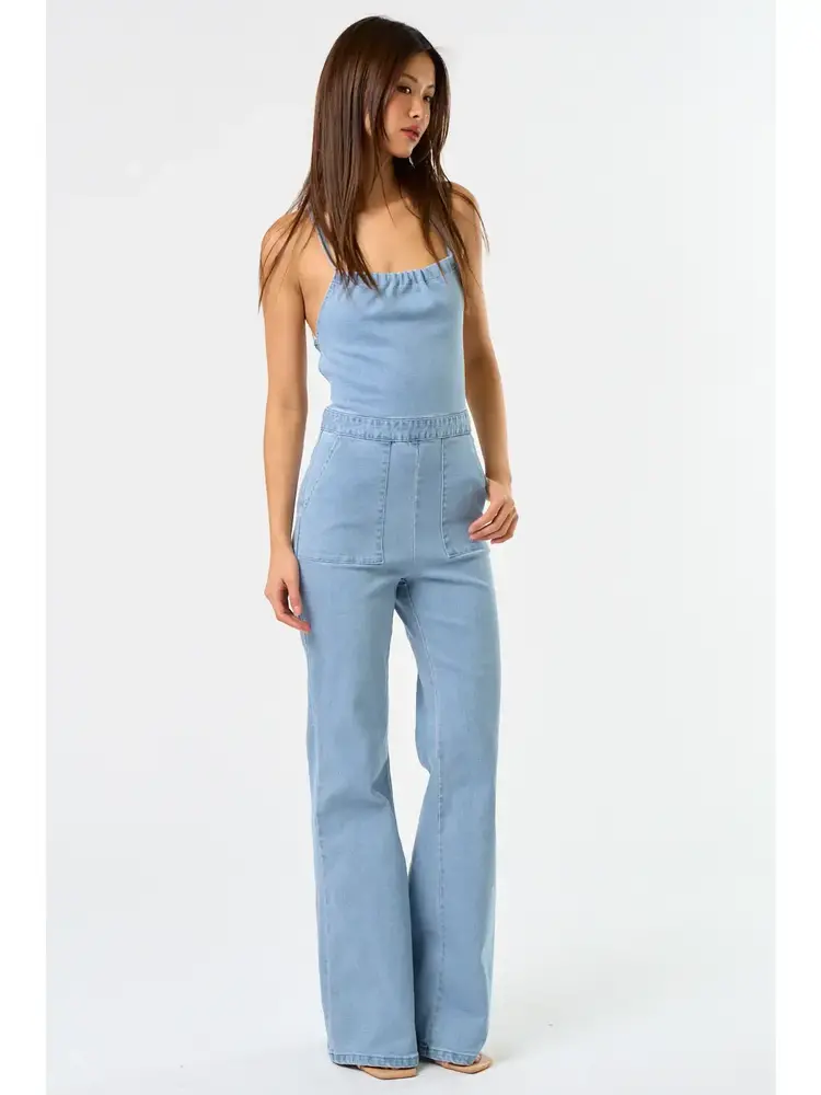 Denim Strappy Back Detail Jumpsuit