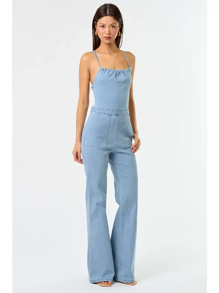 Denim Strappy Back Detail Jumpsuit