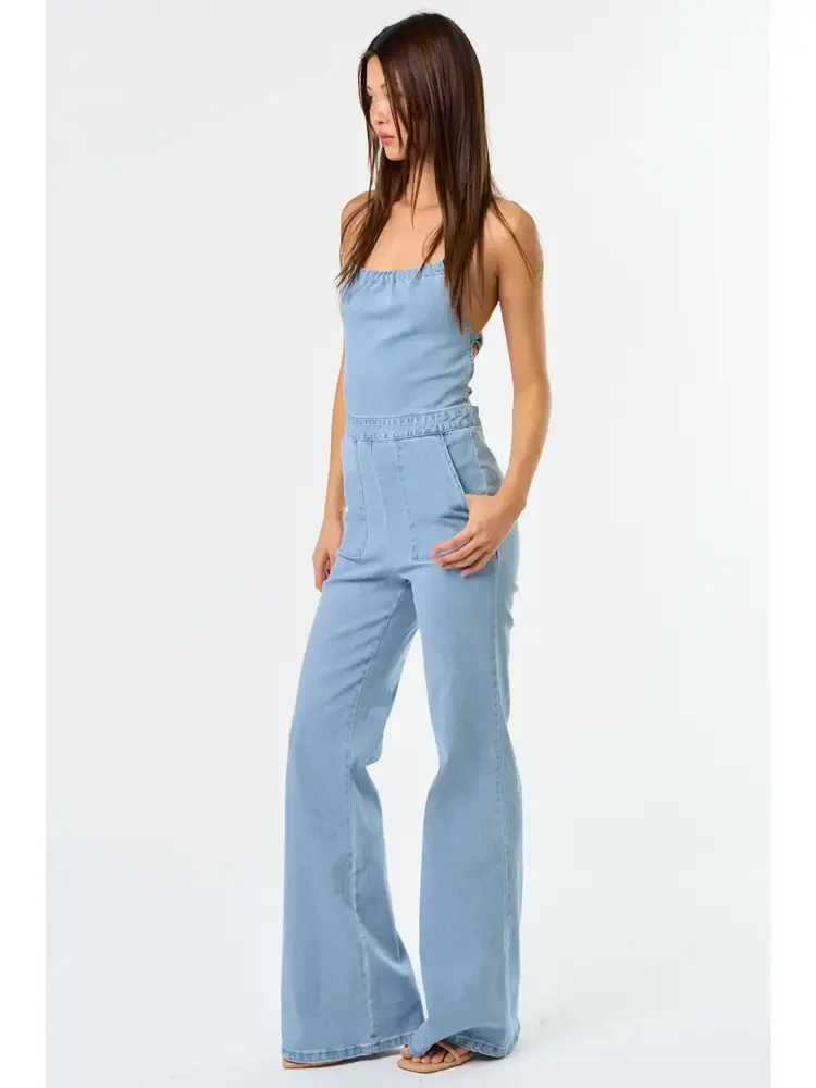 Denim Strappy Back Detail Jumpsuit