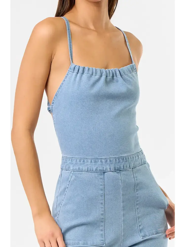 Denim Strappy Back Detail Jumpsuit
