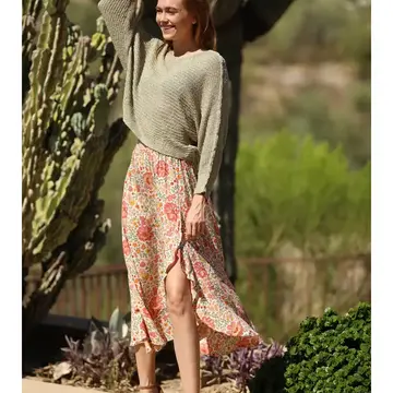 Floral Ruffle Skirt w/Side Slit