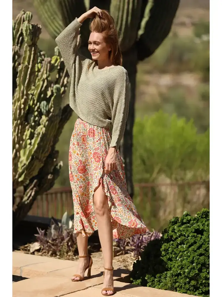 Floral Ruffle Skirt w/Side Slit