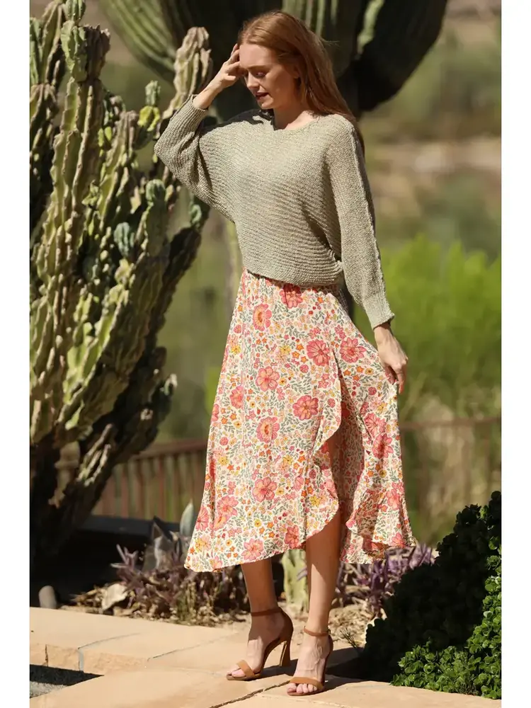 Floral Ruffle Skirt w/Side Slit