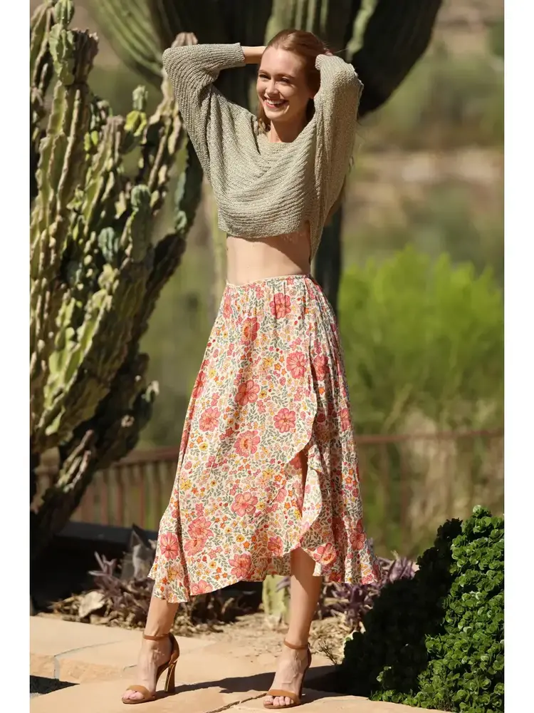 Floral Ruffle Skirt w/Side Slit