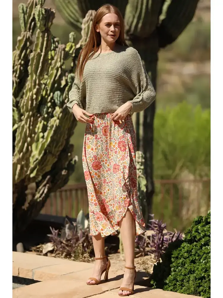 Floral Ruffle Skirt w/Side Slit