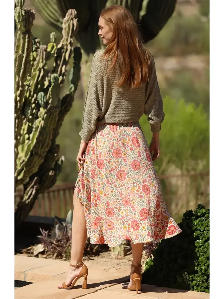 Floral Ruffle Skirt w/Side Slit