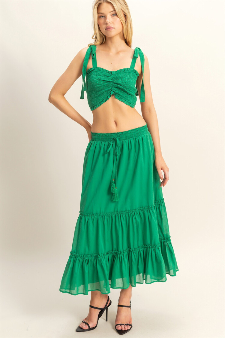 2-Piece Ruched Top/Maxi Skirt Set