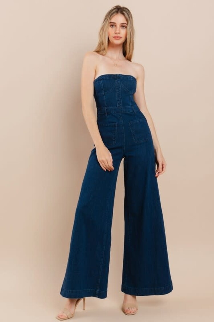 Wide Leg Denim Jumpsuit