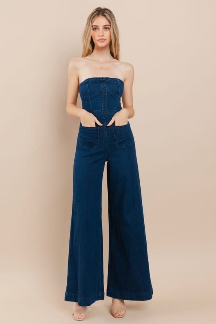 Wide Leg Denim Jumpsuit