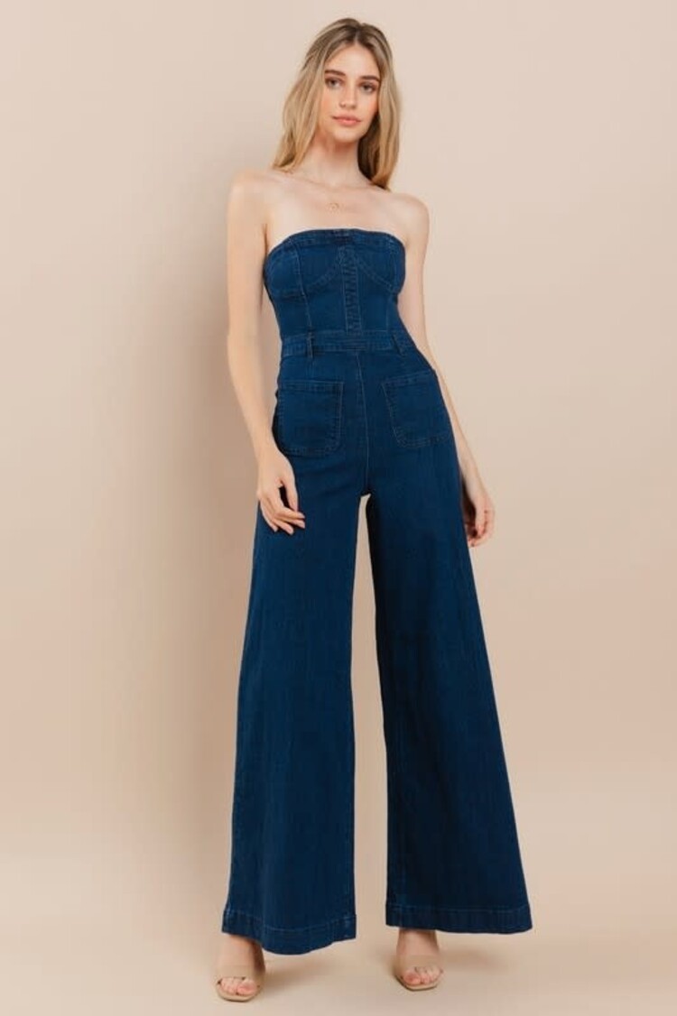 Wide Leg Denim Jumpsuit
