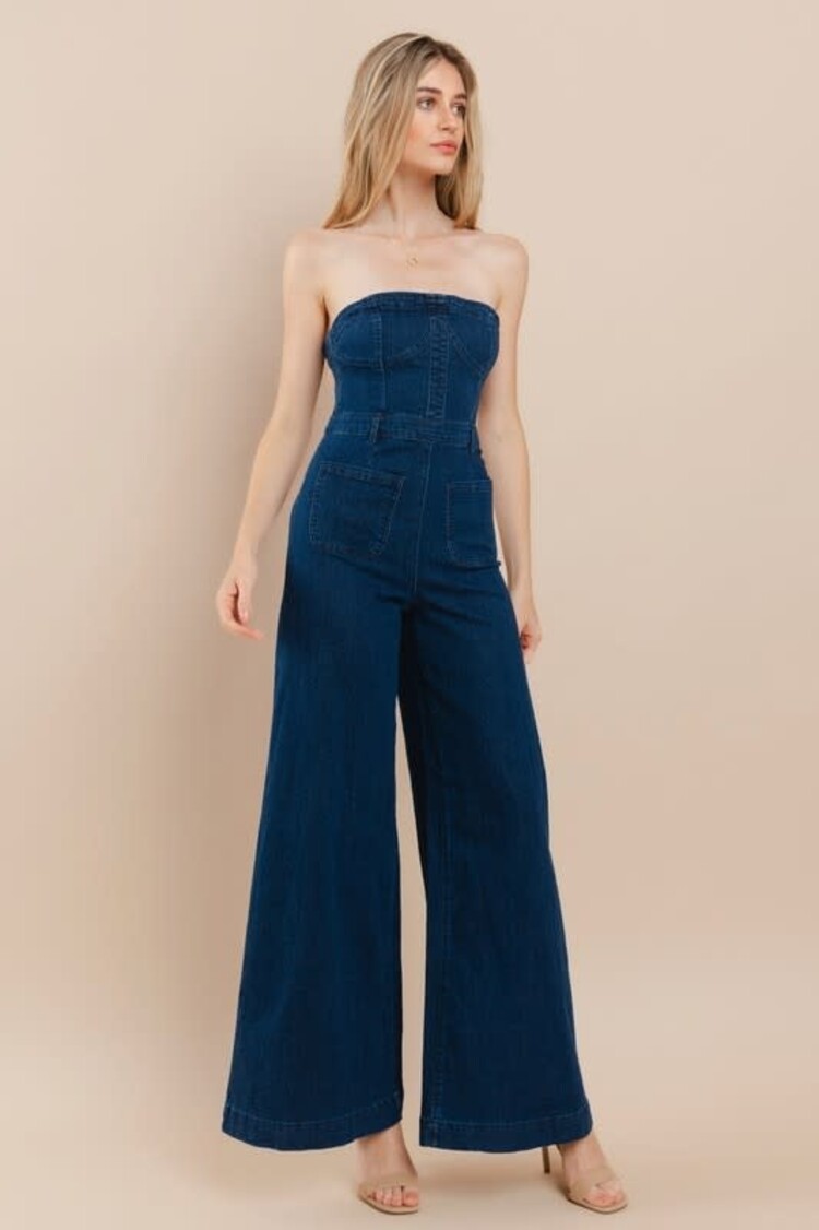 Wide Leg Denim Jumpsuit