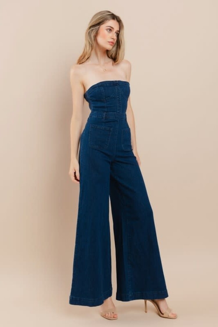 Wide Leg Denim Jumpsuit