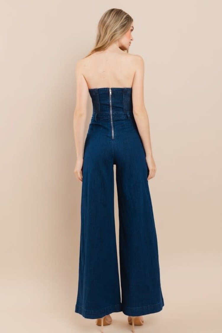 Wide Leg Denim Jumpsuit