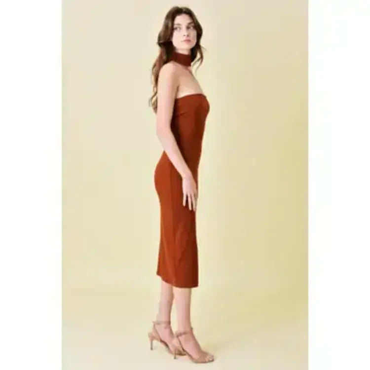 Mock Neck Dress w/ Slit Midi Dress