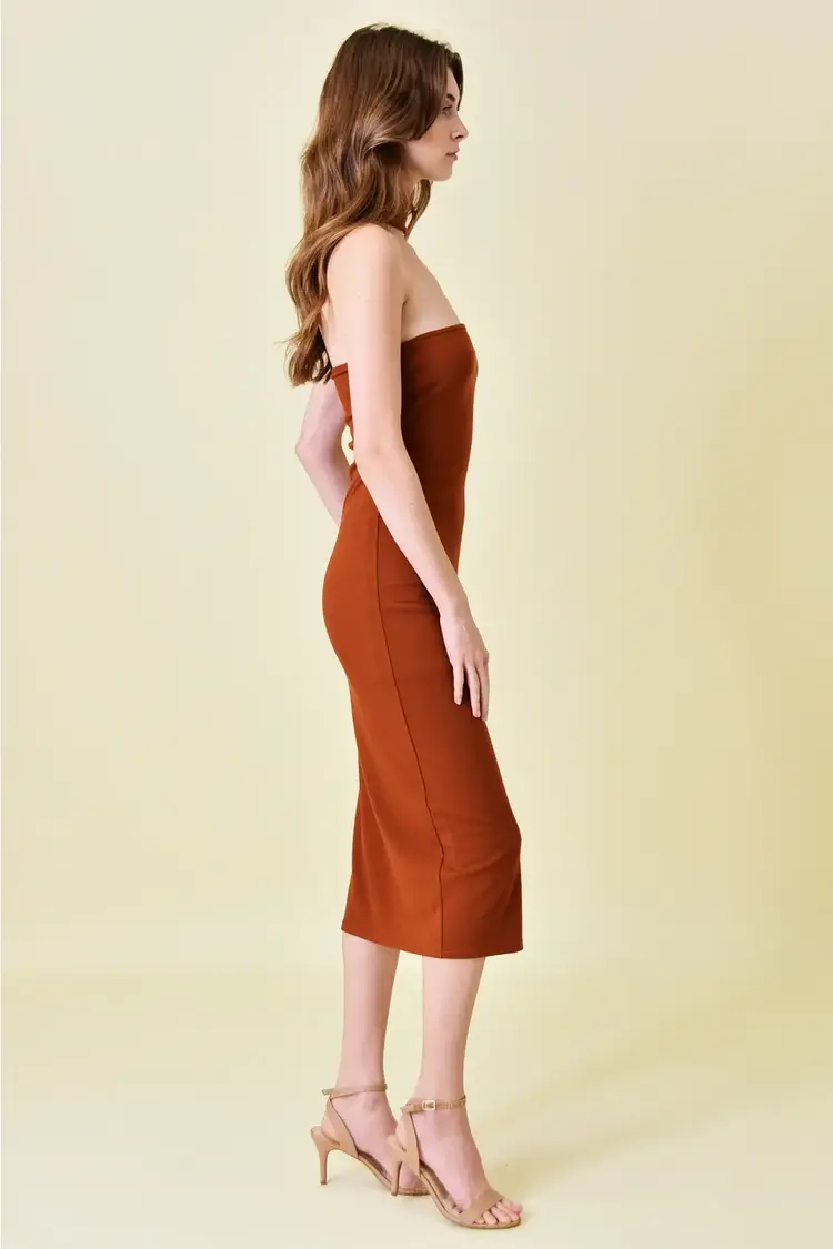 Mock Neck Dress w/ Slit Midi Dress