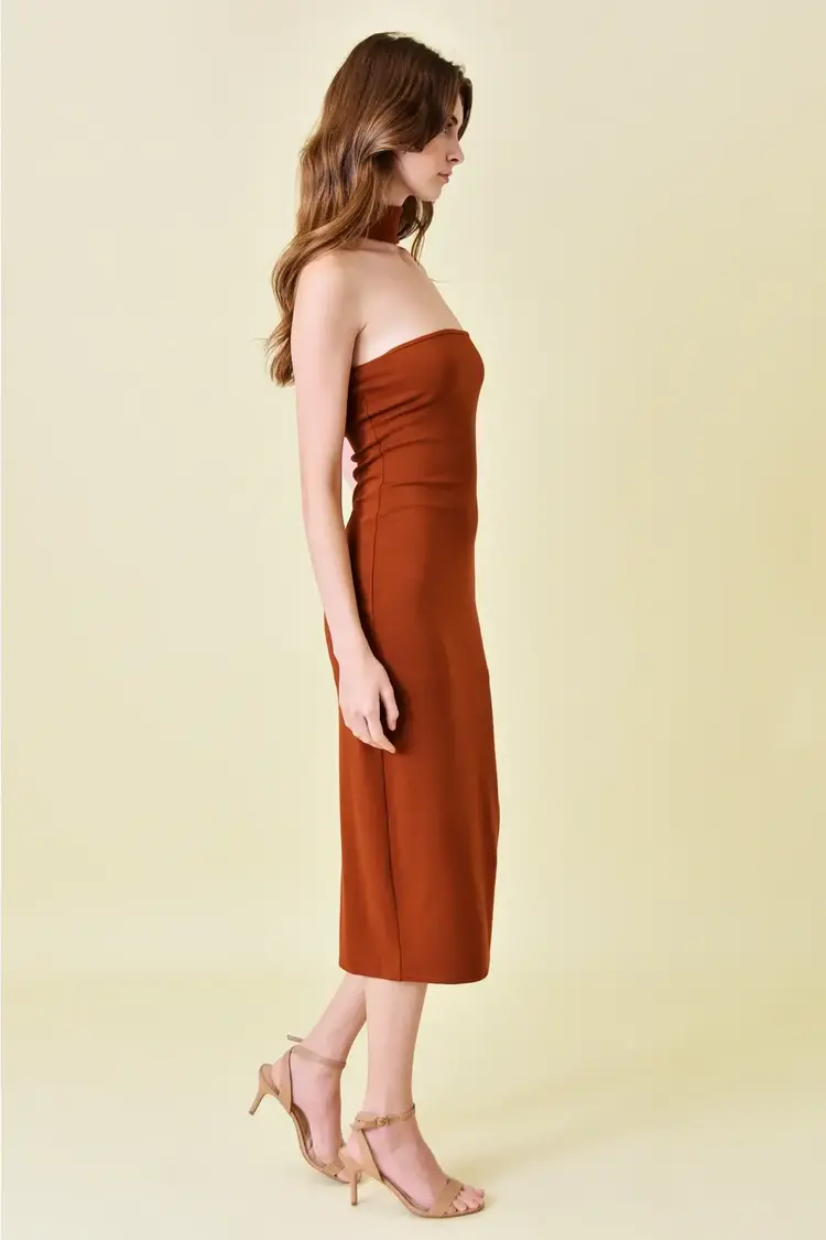 Mock Neck Dress w/ Slit Midi Dress