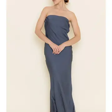 Strapless Open Cowl Back Slip Maxi Dress