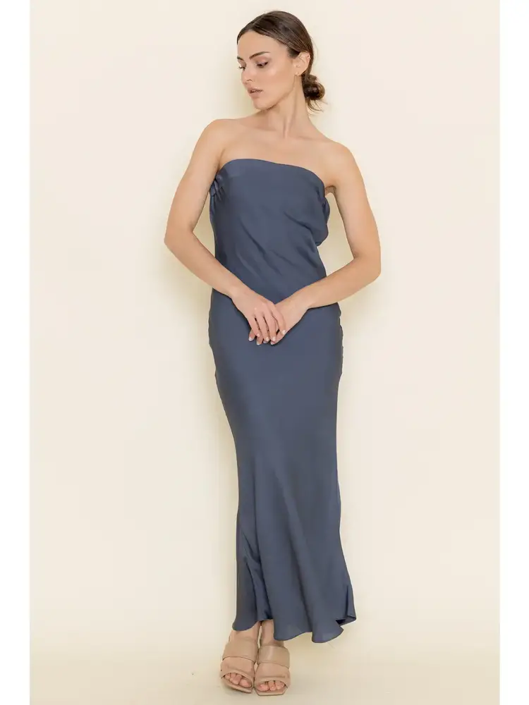 Strapless Open Cowl Back Slip Maxi Dress