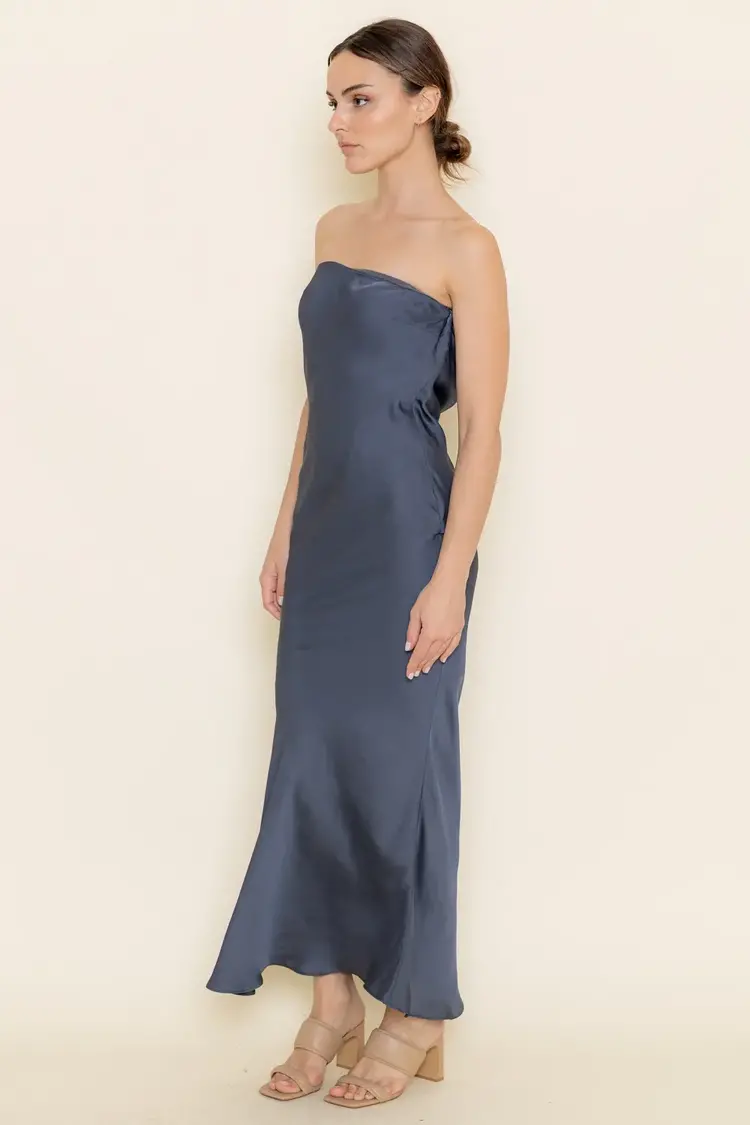 Strapless Open Cowl Back Slip Maxi Dress