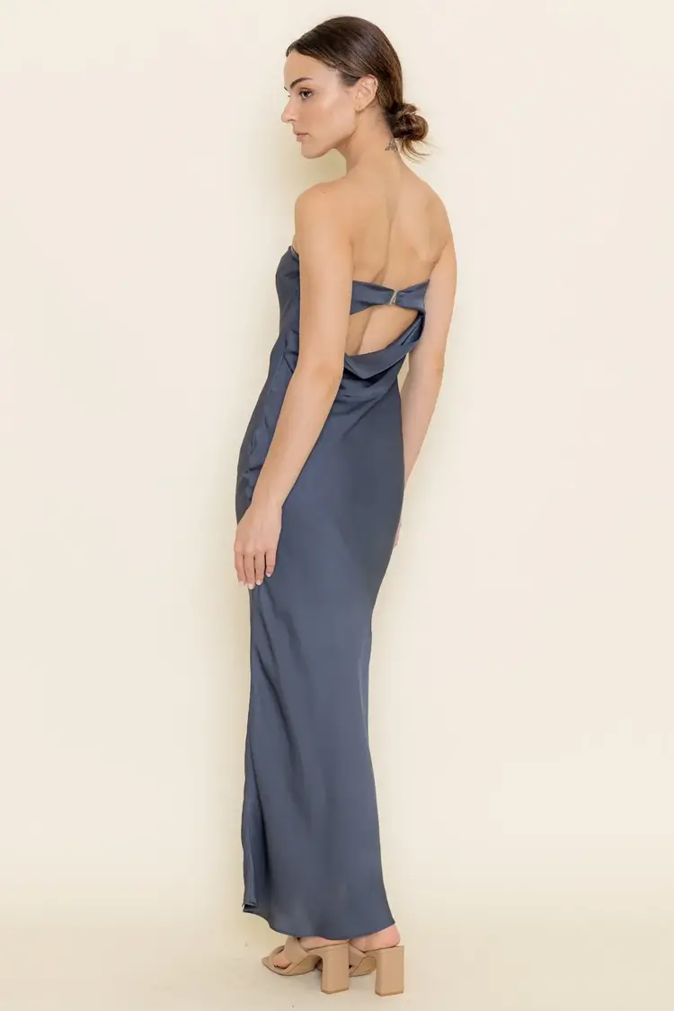Strapless Open Cowl Back Slip Maxi Dress