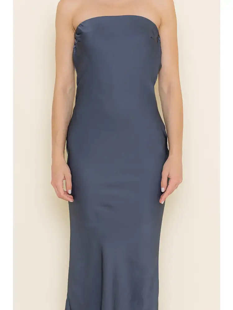 Strapless Open Cowl Back Slip Maxi Dress