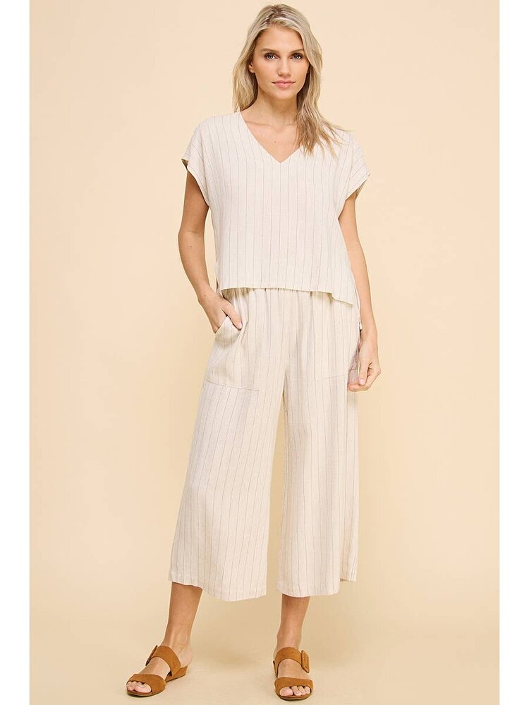 Pinstripe Linen Cropped Pants