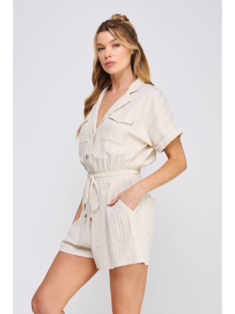 Pinstripe Linen Safari Romper