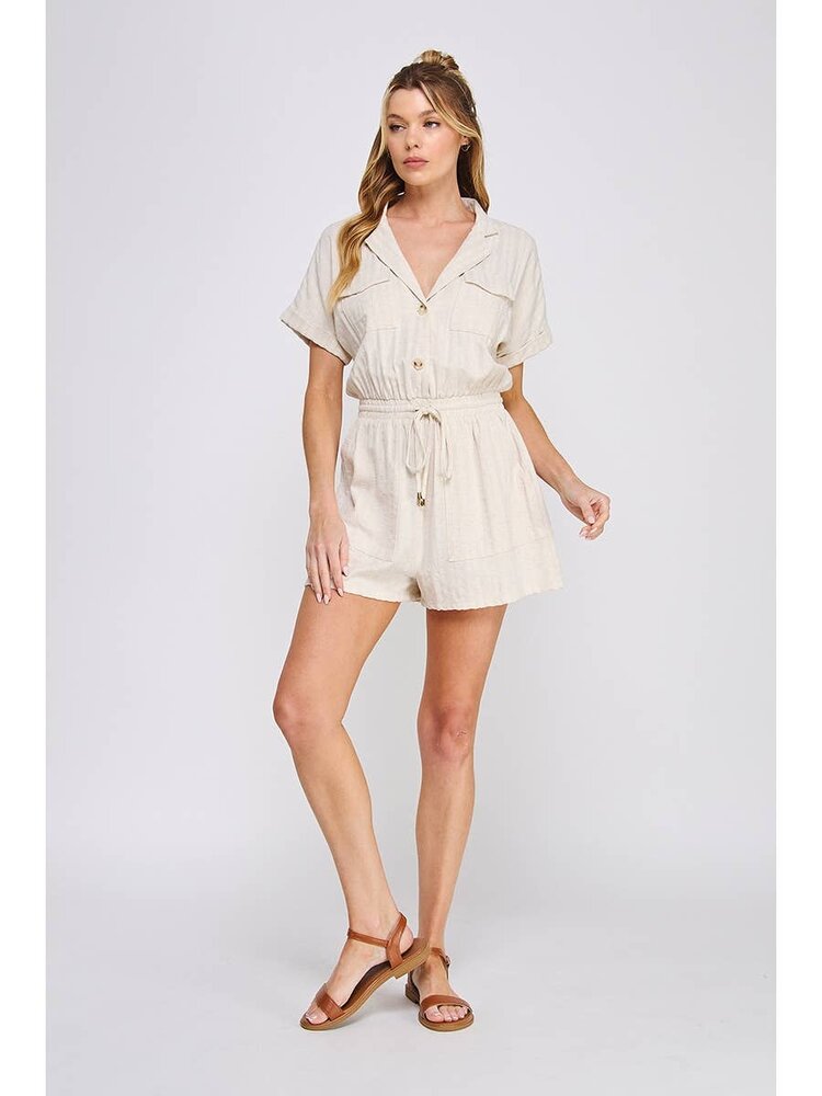 Pinstripe Linen Safari Romper