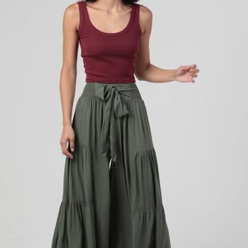 Tie Waist Tiered Wide Leg