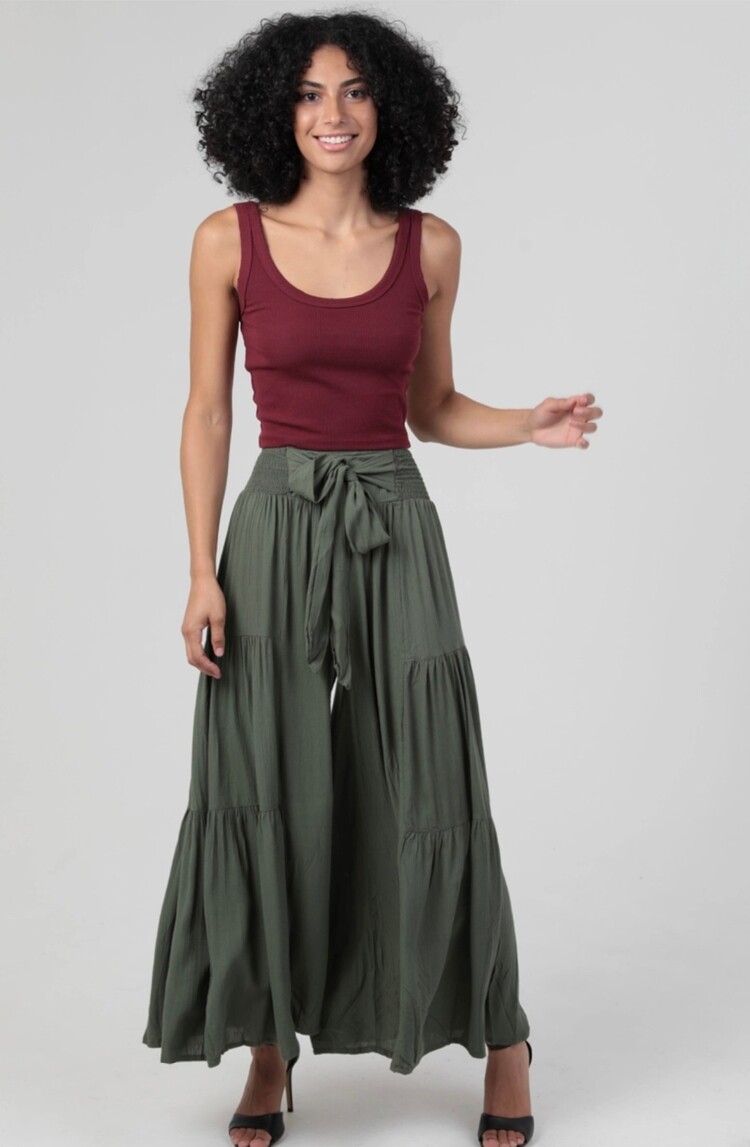 Tie Waist Tiered Wide Leg