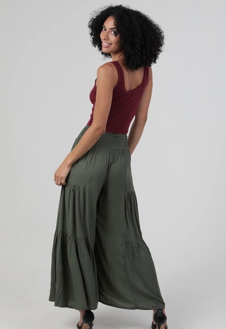 Tie Waist Tiered Wide Leg