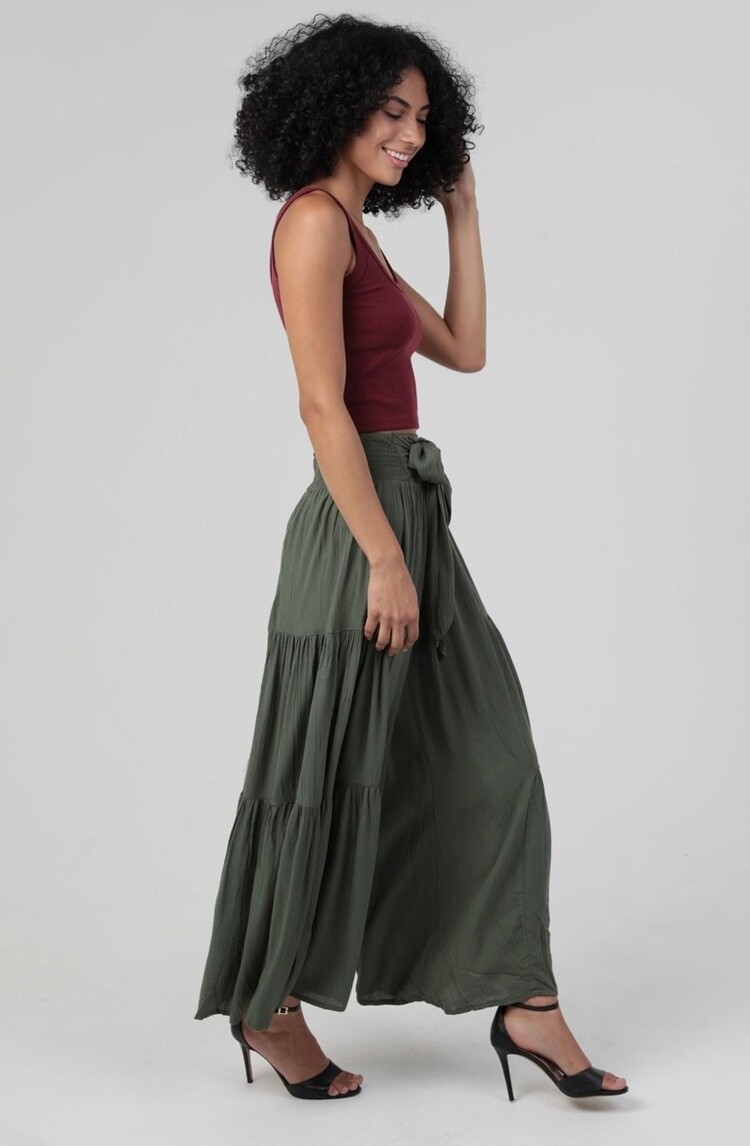 Tie Waist Tiered Wide Leg